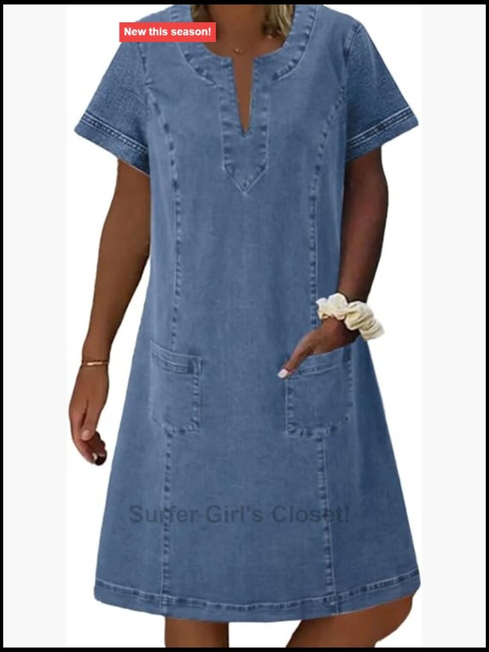 Women's Casual Denim Shift Dress Short Sleeve with Pockets